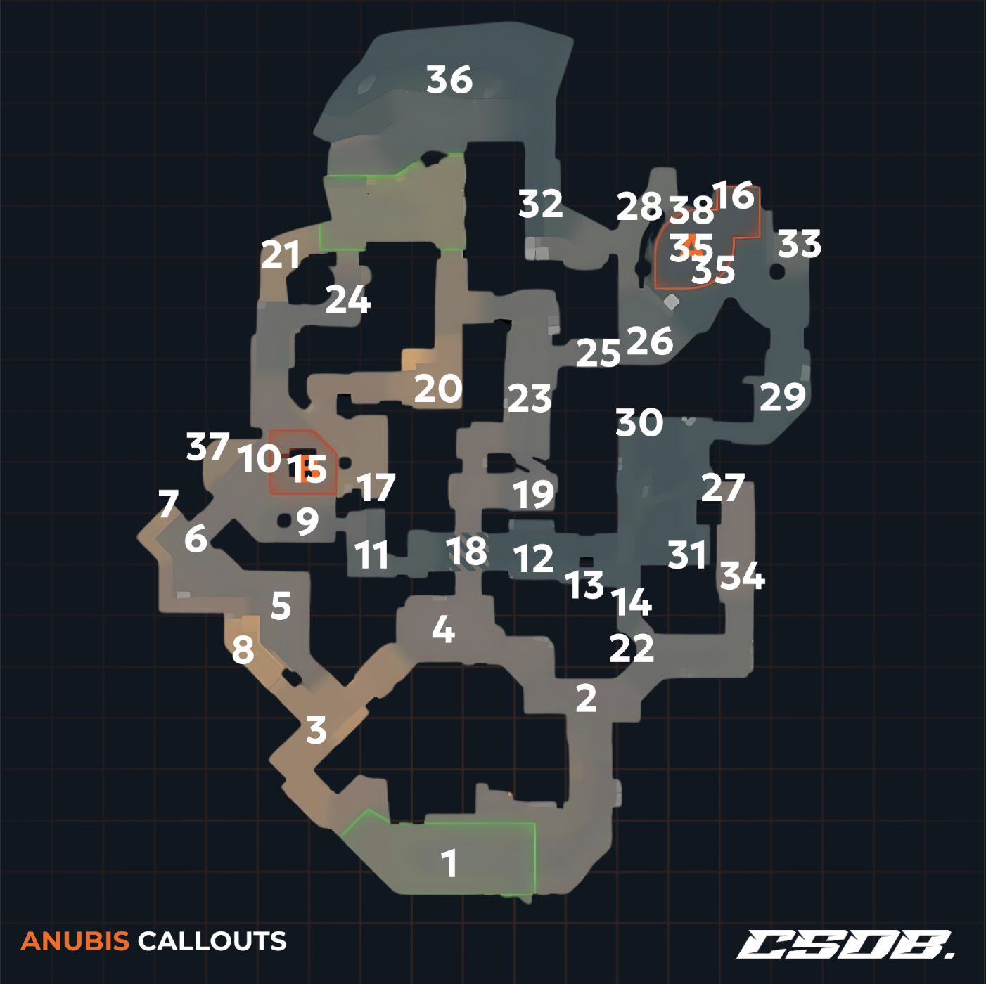 Anubis CS2 Callouts (Numbered Map, 2025) - CSDB