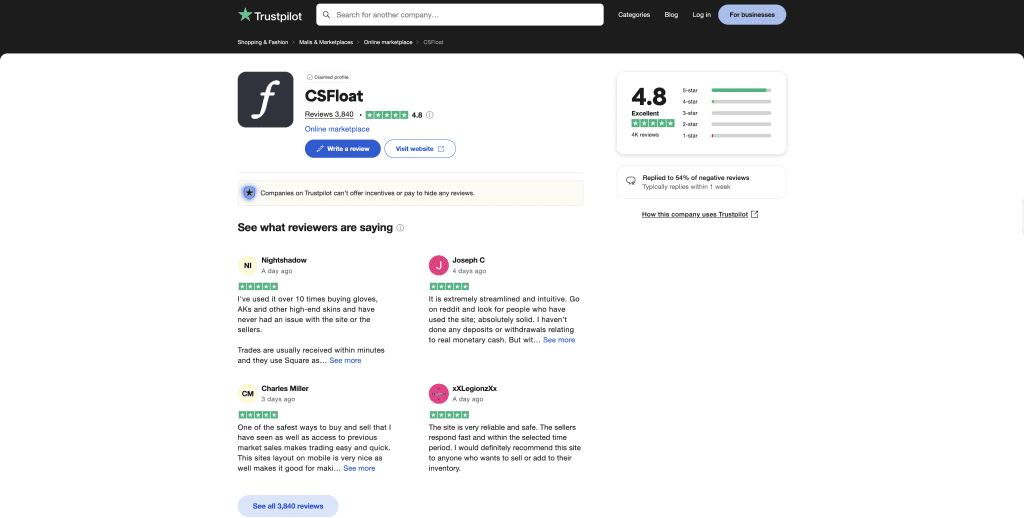 CSFloat Trust Pilot Review