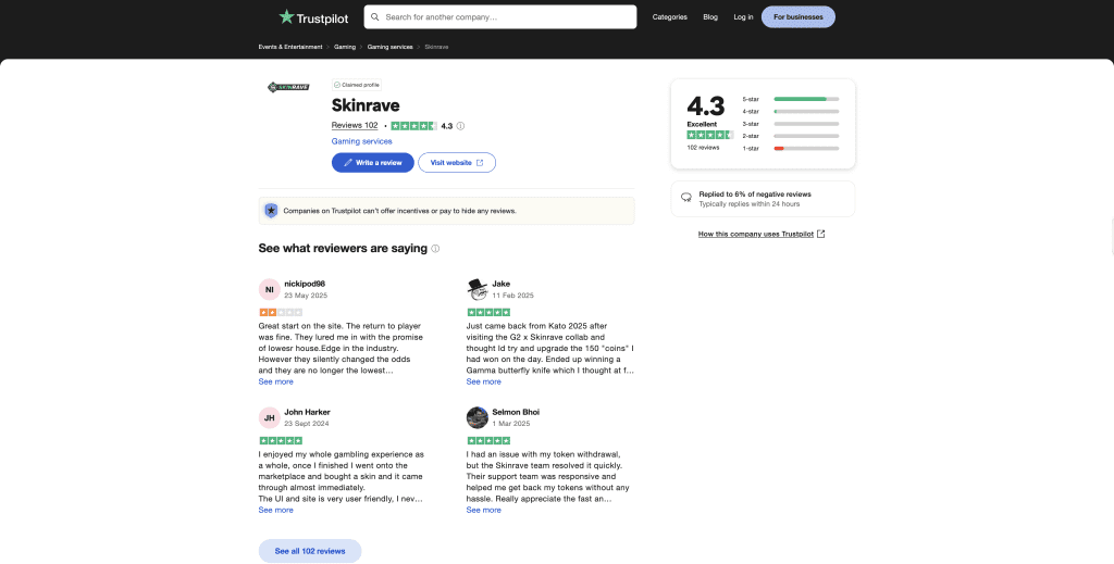 skinrave.gg trustpilot